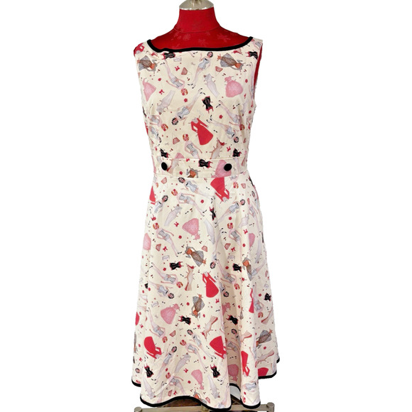 Voodoo Vixen Sleeveless Dress Fit & Flare size L Sundress Cut Out Novelty Print - Picture 1 of 12